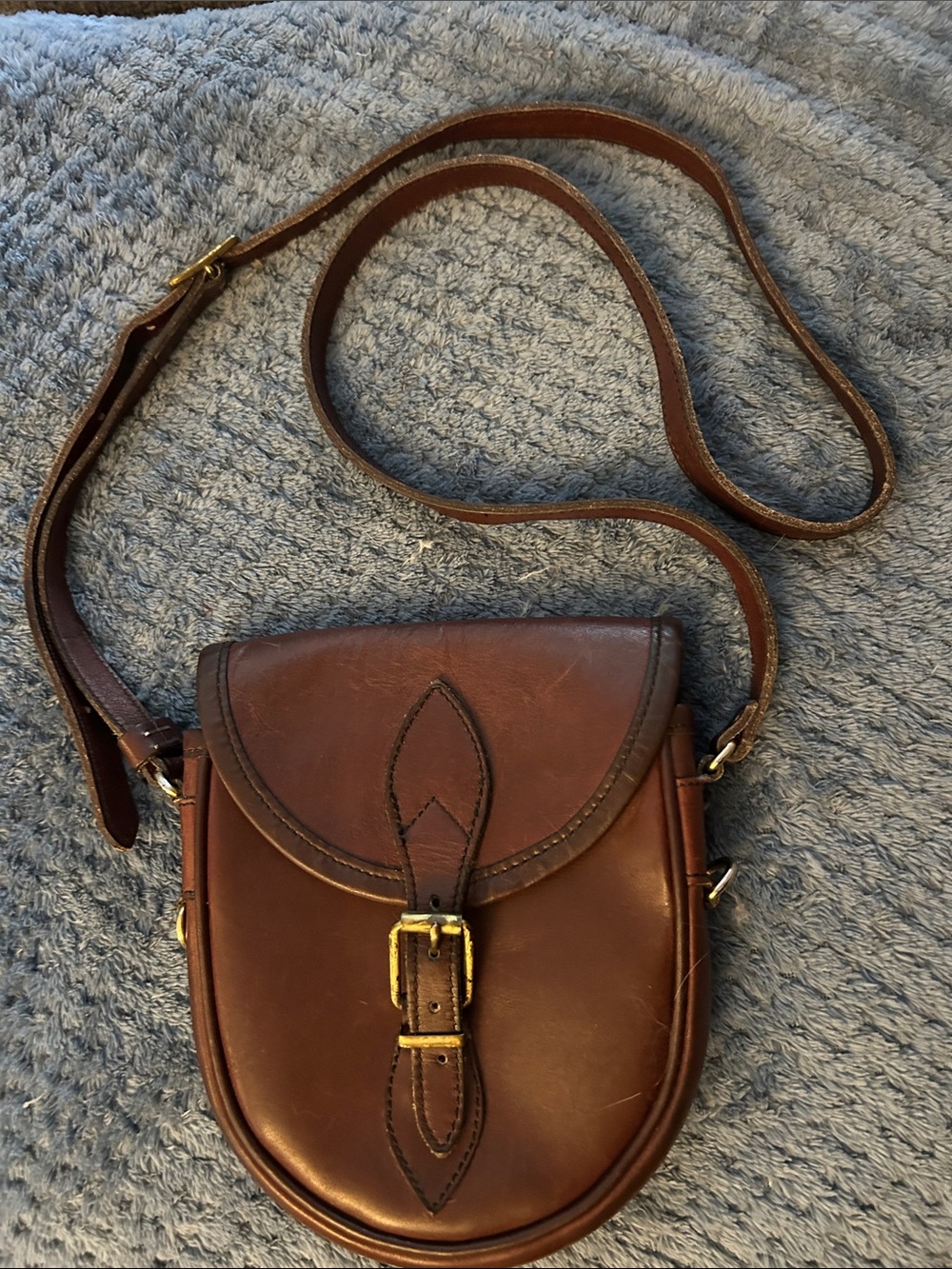 Vintage Roots Brown Leather Crossbody Saddle Bag with Gold Buckle